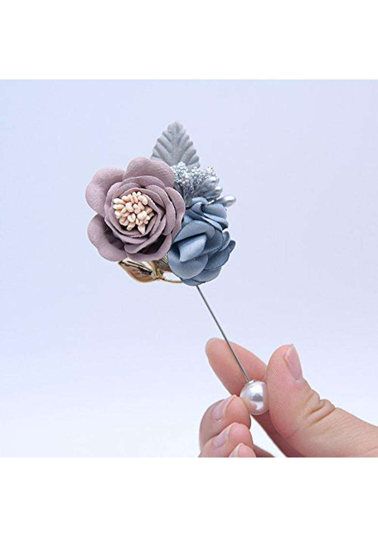 Buueerr Boutonniere Bridegroom Groom Mens Boutonniere Boutineer with Pin Mens Suit Decoration Pack of 2 - Indya