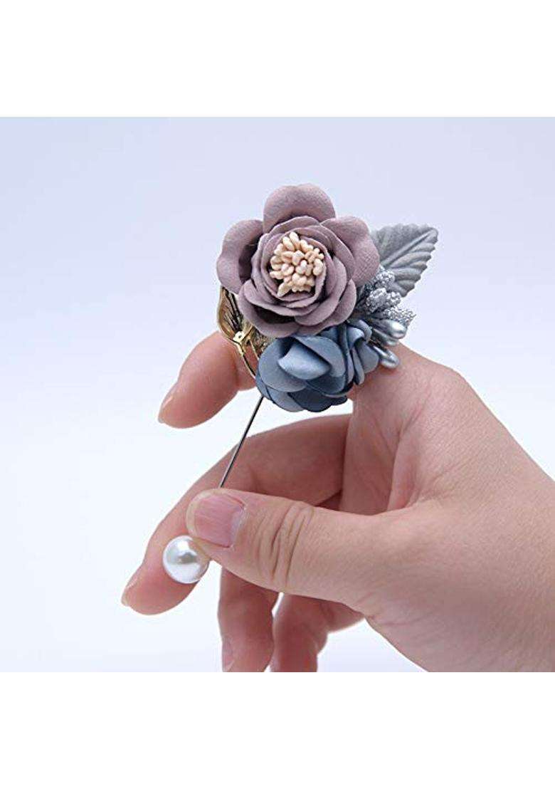 Buueerr Boutonniere Bridegroom Groom Mens Boutonniere Boutineer with Pin Mens Suit Decoration Pack of 2 - Indya
