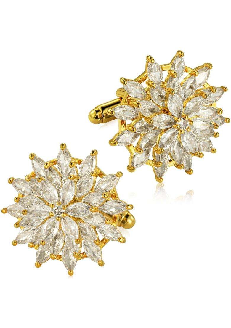 Hawson Cuff Links Mens with Crystal Gift Box Packed Mens Jewelry or Accessories Gold Cufflinks for Men - Indya