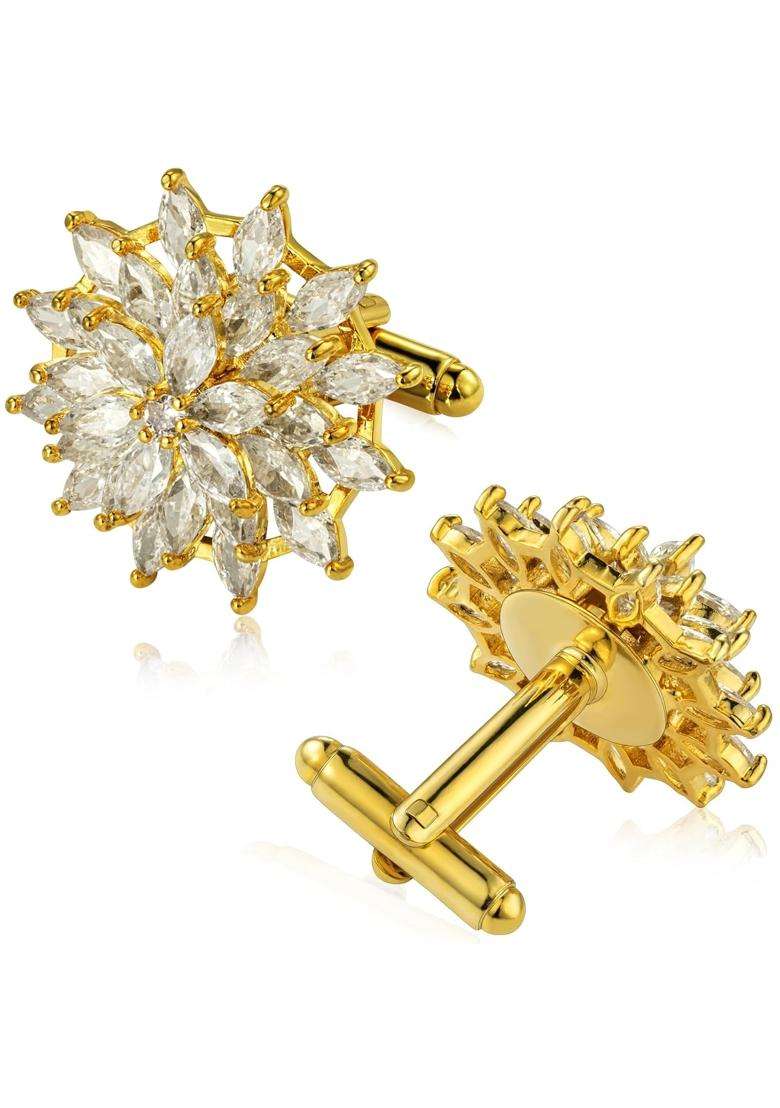 Hawson Cuff Links Mens with Crystal Gift Box Packed Mens Jewelry or Accessories Gold Cufflinks for Men - Indya