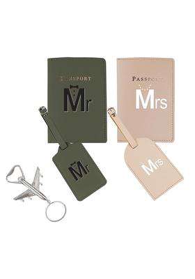 Snogisa Mr and Mrs Passport Covers and Luggage Tags Gift Set Couple Passport Holder for Honeymoon