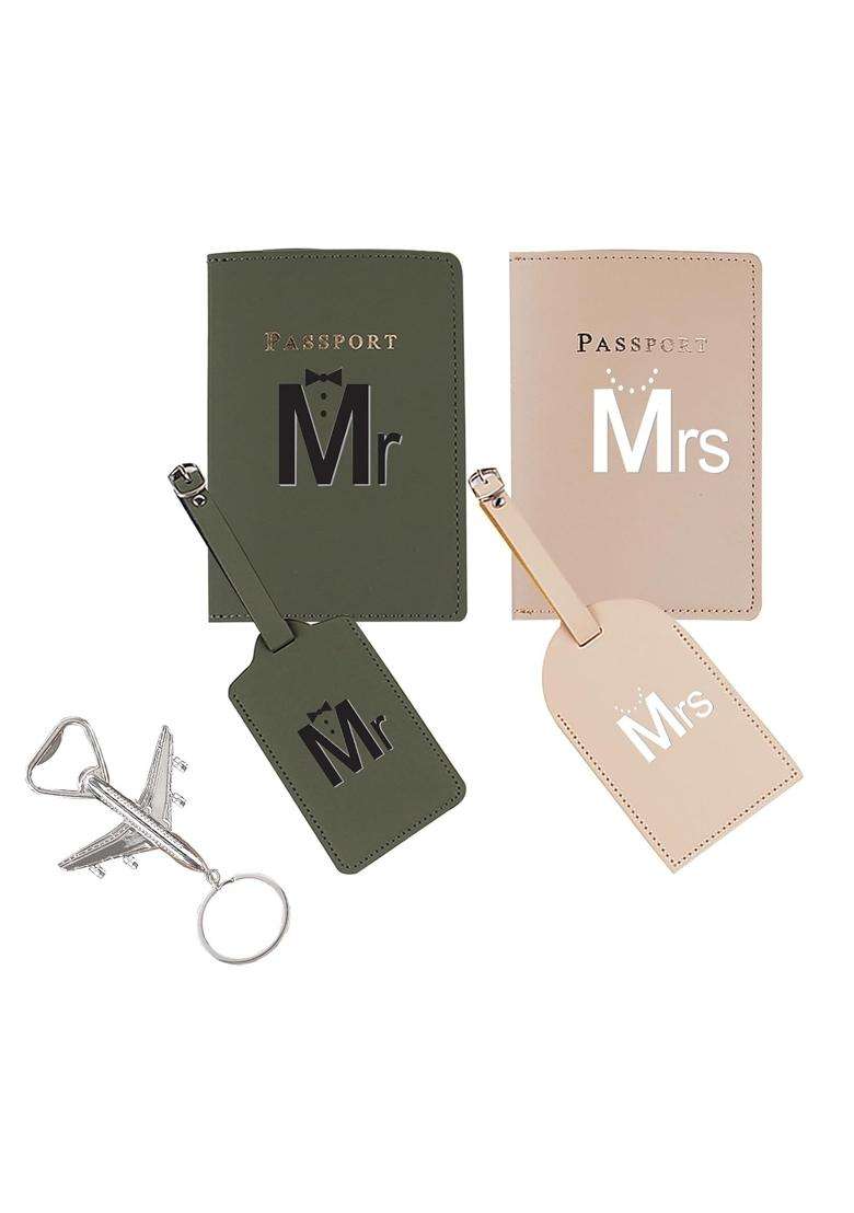 Snogisa Mr and Mrs Passport Covers and Luggage Tags Gift Set Couple Passport Holder for Honeymoon - Indya