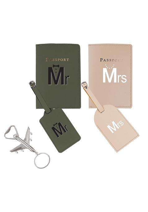 Snogisa Mr and Mrs Passport Covers and Luggage Tags Gift Set Couple Passport Holder for Honeymoon