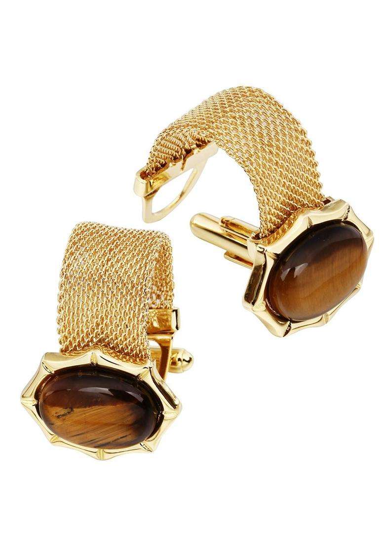Hawson Mens Cufflinks with Chain Stone and Shiny Gold Tone Shirt Accessories Party Gifts for Young Men - Indya