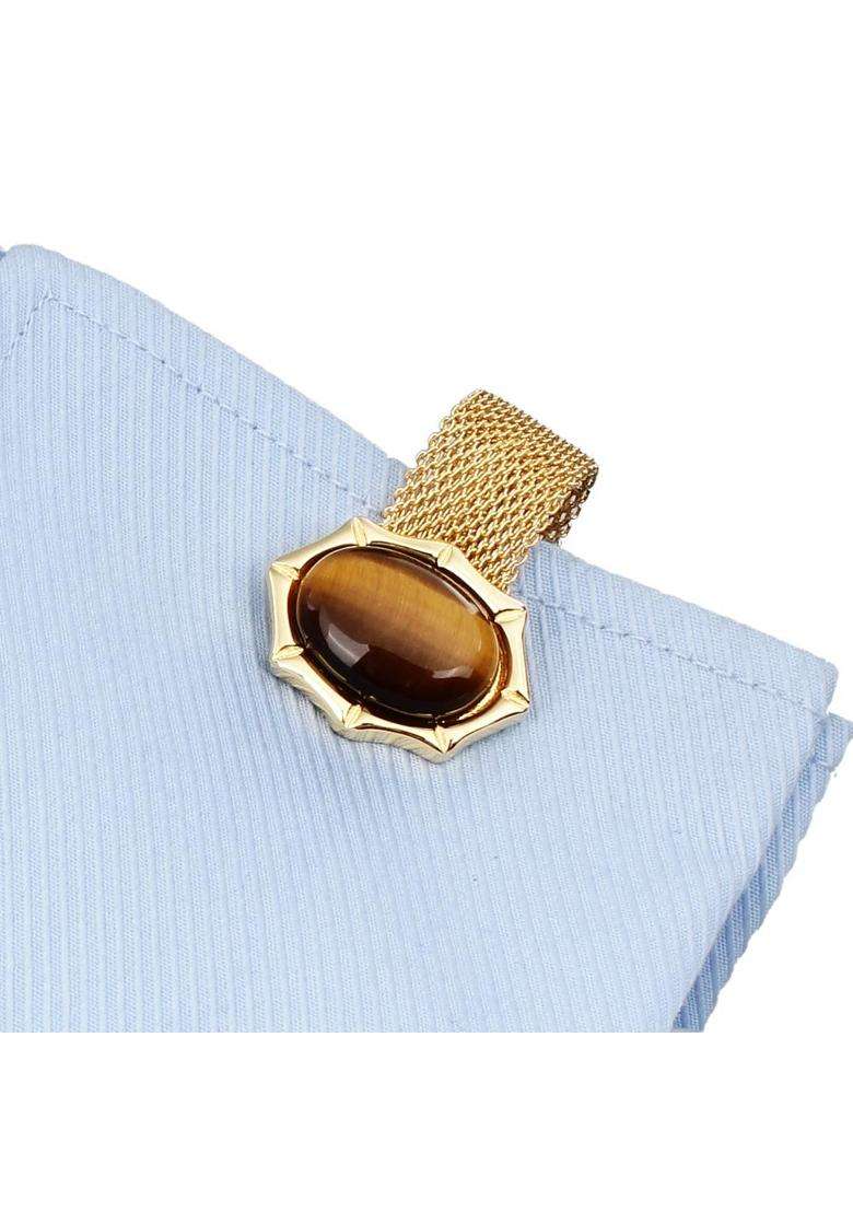 Hawson Mens Cufflinks with Chain Stone and Shiny Gold Tone Shirt Accessories Party Gifts for Young Men - Indya