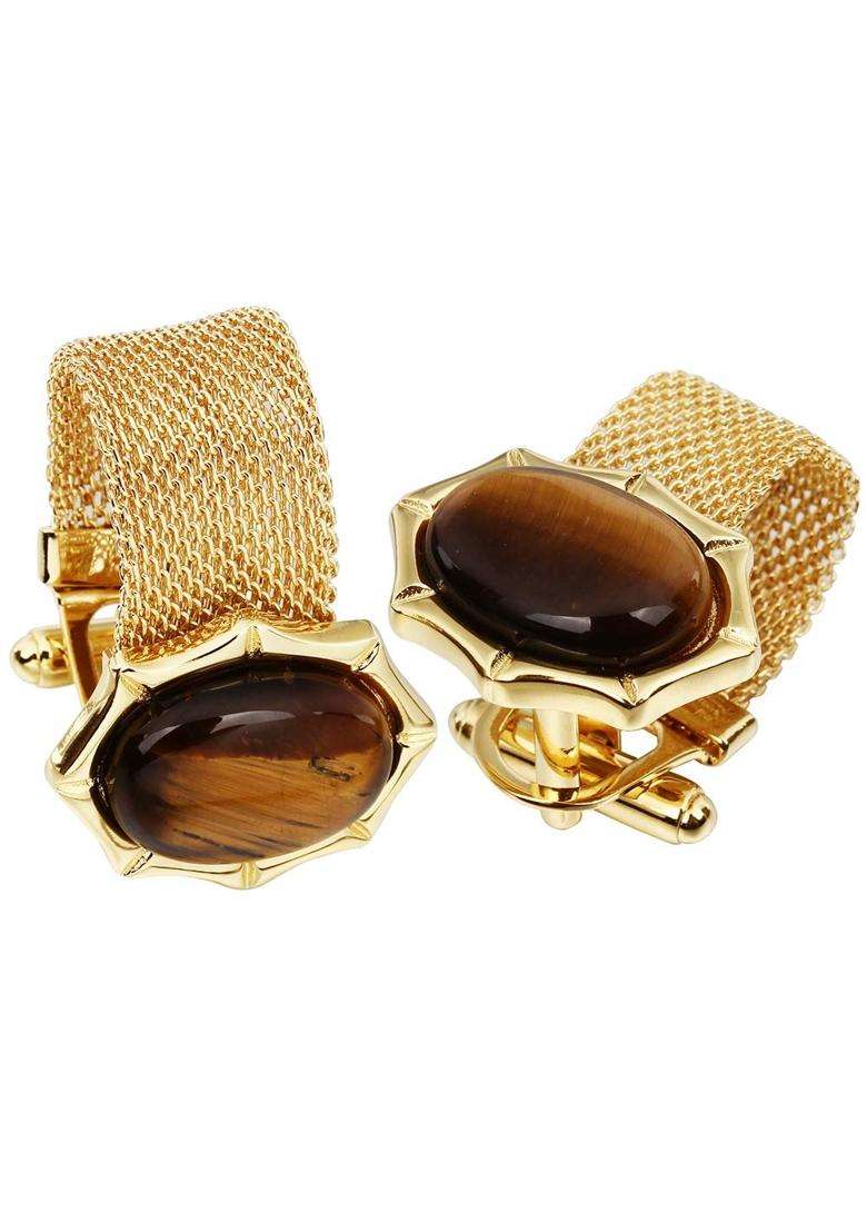 Hawson Mens Cufflinks with Chain Stone and Shiny Gold Tone Shirt Accessories Party Gifts for Young Men - Indya