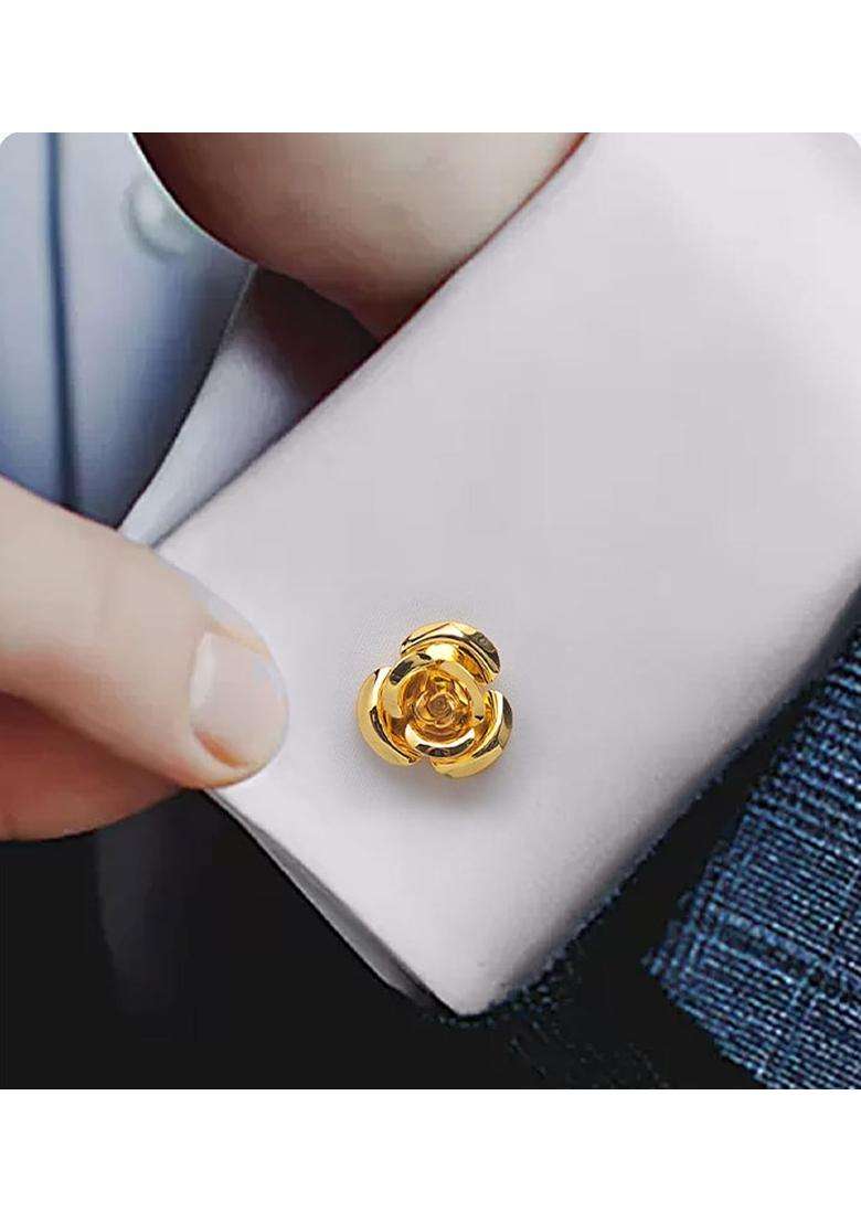 Jonwo Rose Flower Cufflinks and Tie Pin Set Regular Necktie Tie Clip Tie Bar Men Cufflinks for Wedding - Indya