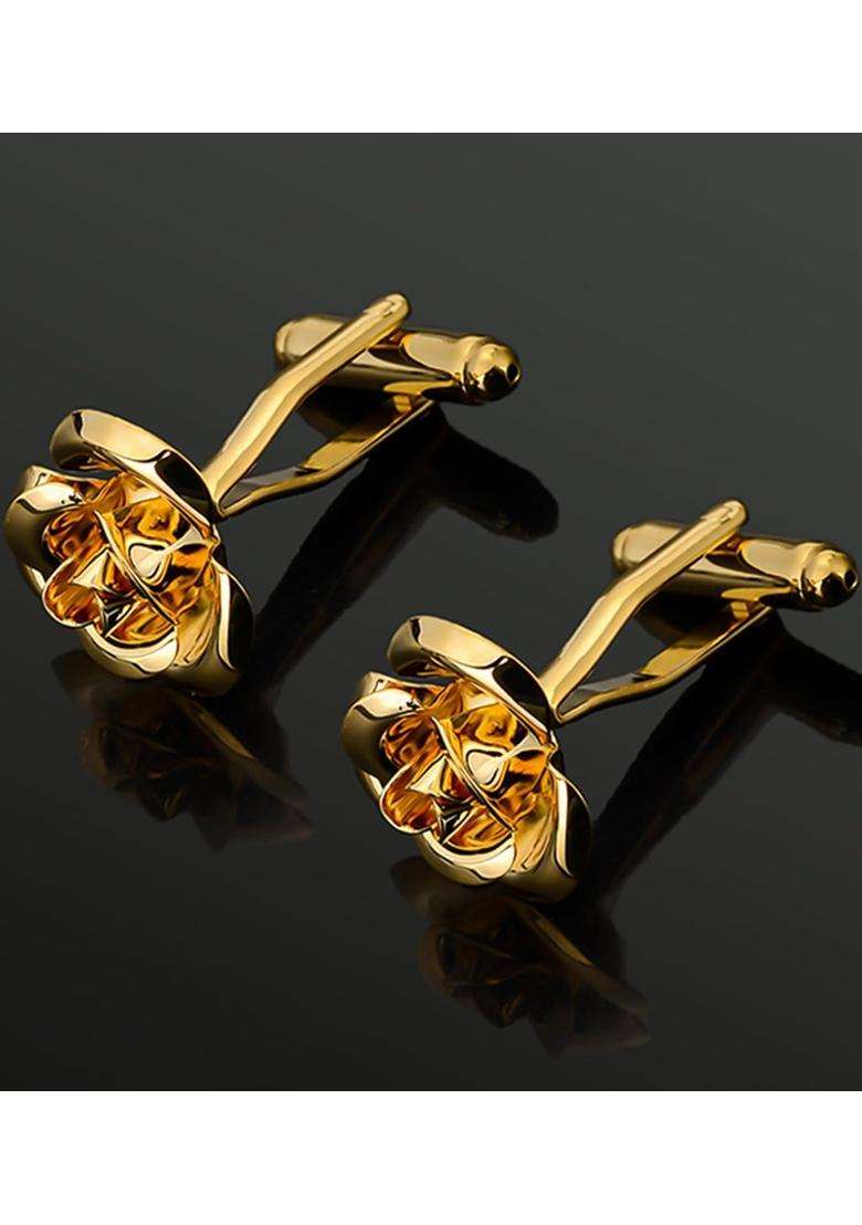 Jonwo Rose Flower Cufflinks and Tie Pin Set Regular Necktie Tie Clip Tie Bar Men Cufflinks for Wedding - Indya