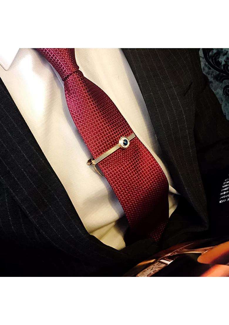BXLE Starry Sky Cufflinks and Chain Tie Clip Set Ocean Blue Glass Necktie Bar and Shirt Studs Button - Indya