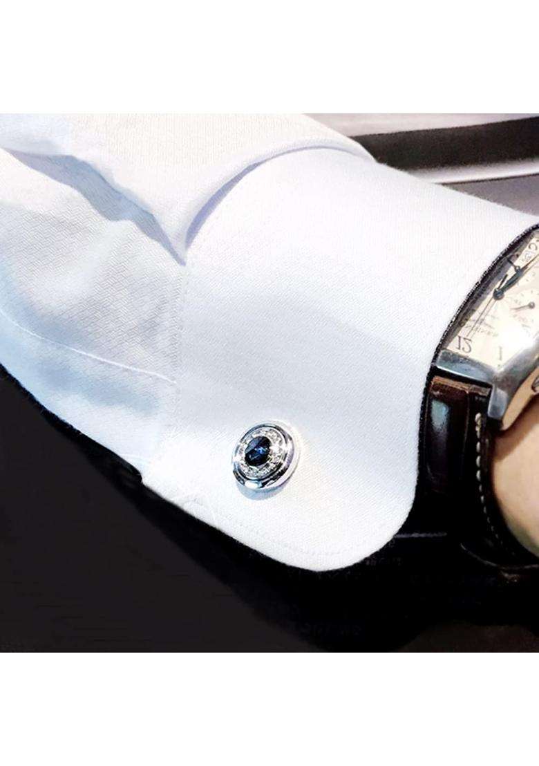BXLE Starry Sky Cufflinks and Chain Tie Clip Set Ocean Blue Glass Necktie Bar and Shirt Studs Button - Indya