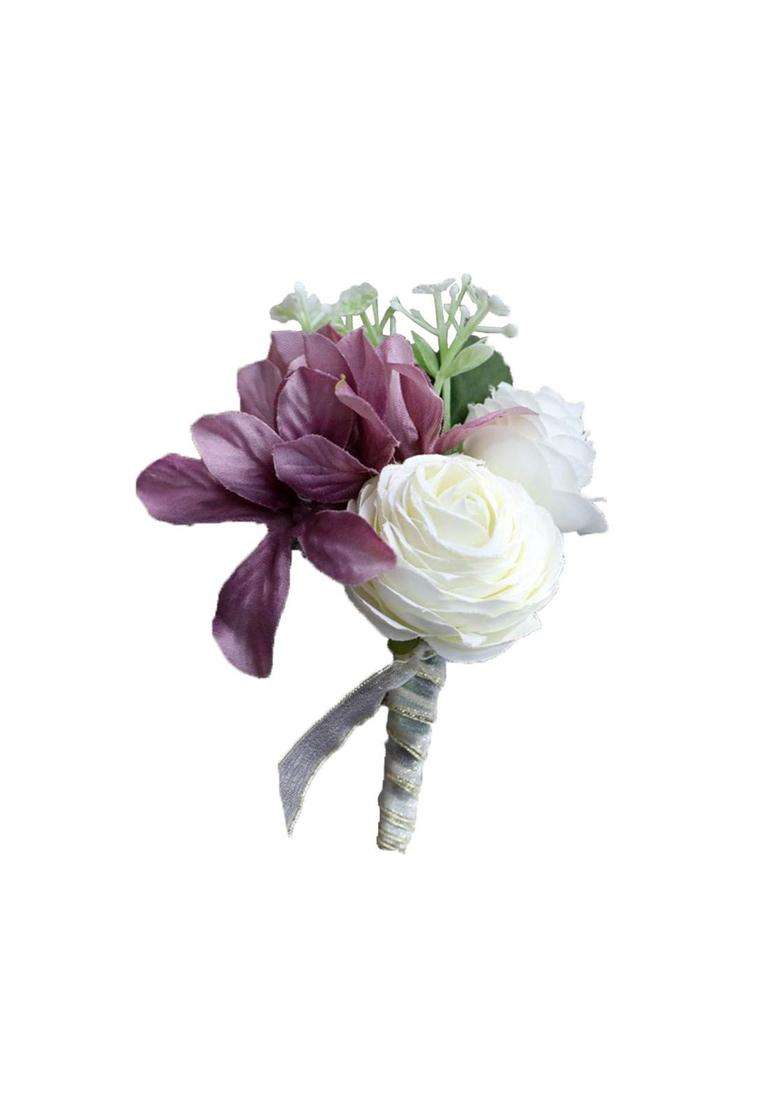 Flonding Wrist Corsage and Brooch Boutonniere Set for Wedding Event Party Prom Wristband Hand Flower Suit - Indya