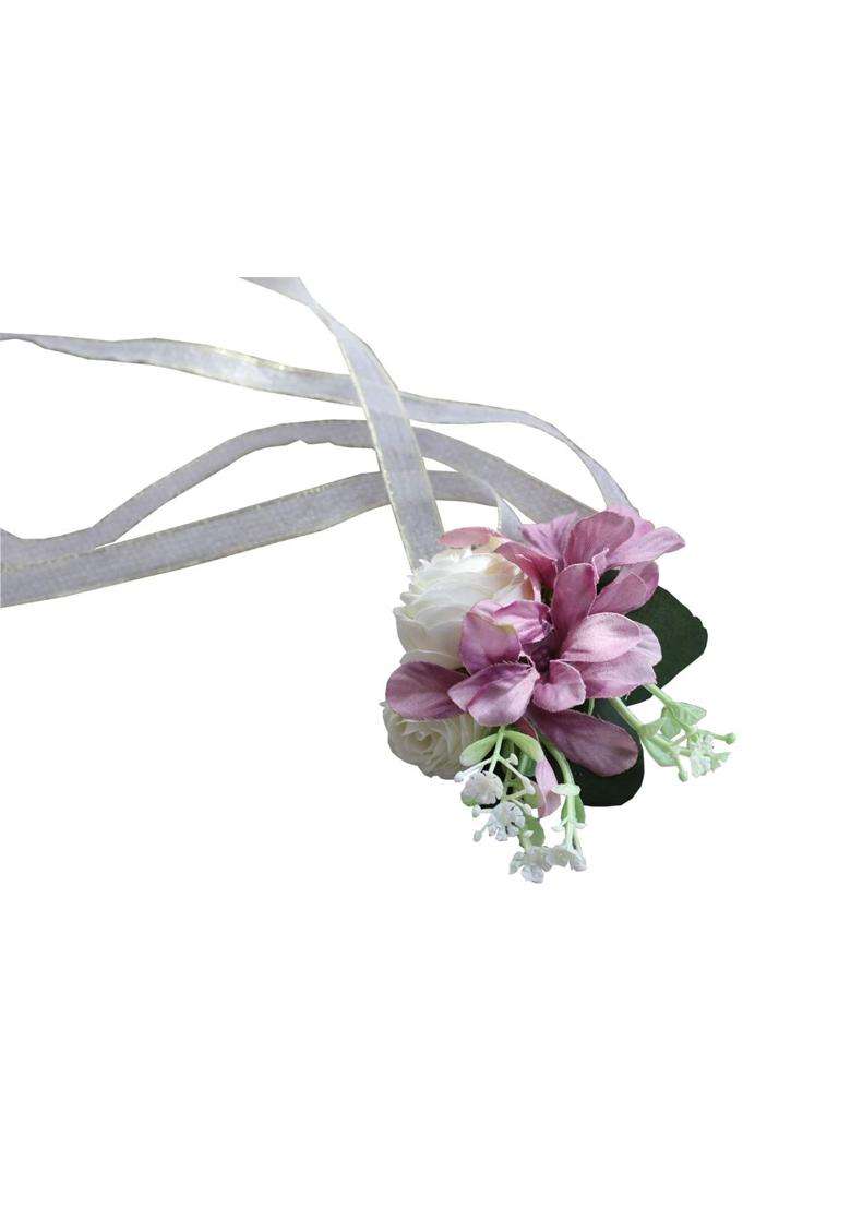 Flonding Wrist Corsage and Brooch Boutonniere Set for Wedding Event Party Prom Wristband Hand Flower Suit - Indya