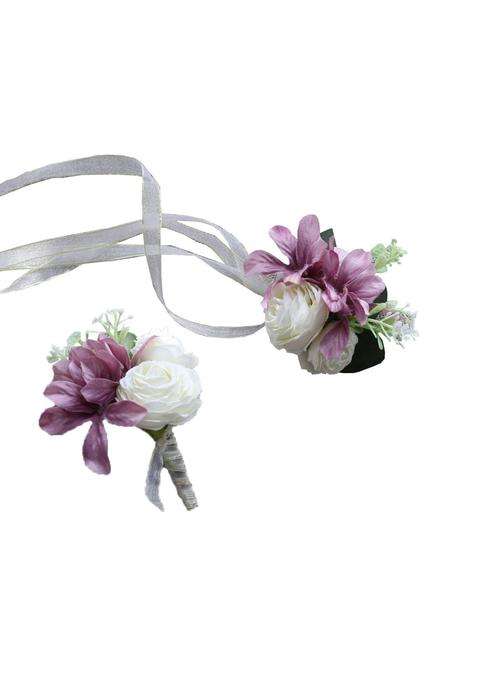 Flonding Wrist Corsage and Brooch Boutonniere Set for Wedding Event Party Prom Wristband Hand Flower Suit