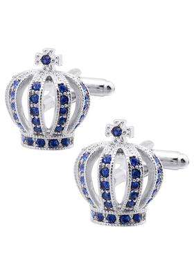 Jonwo Royal Crown Blue Crystal Cuff Links for Men Lady in Gift Box Unisex Cufflinks for Business Wedding