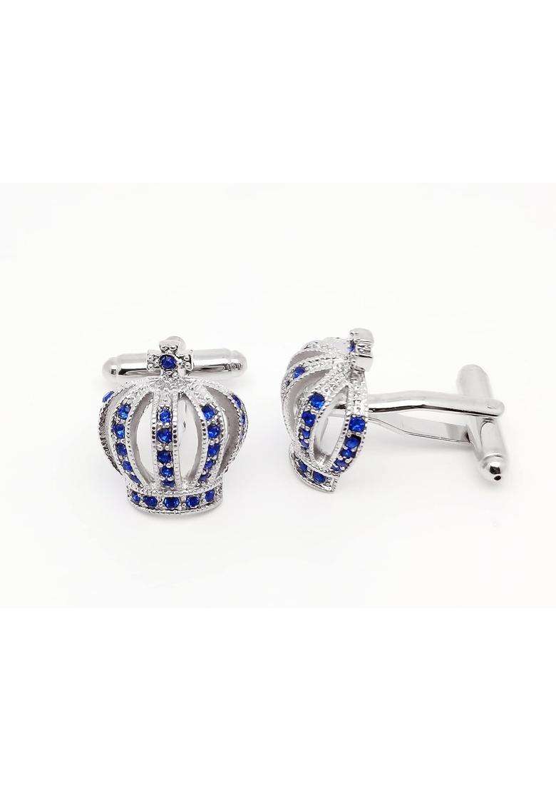 Jonwo Royal Crown Blue Crystal Cuff Links for Men Lady in Gift Box Unisex Cufflinks for Business Wedding - Indya