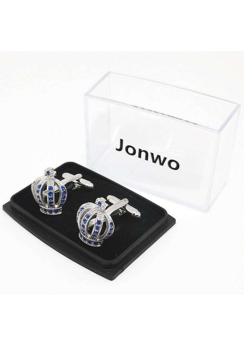Jonwo Royal Crown Blue Crystal Cuff Links for Men Lady in Gift Box Unisex Cufflinks for Business Wedding - Indya