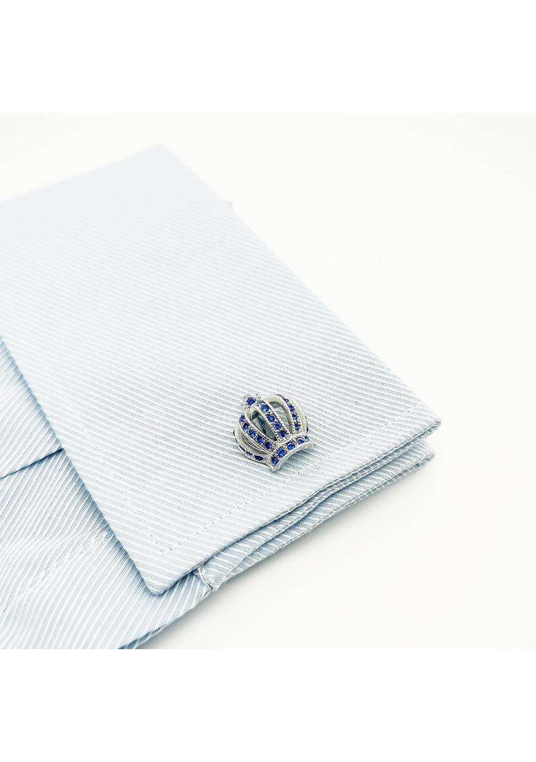 Jonwo Royal Crown Blue Crystal Cuff Links for Men Lady in Gift Box Unisex Cufflinks for Business Wedding - Indya