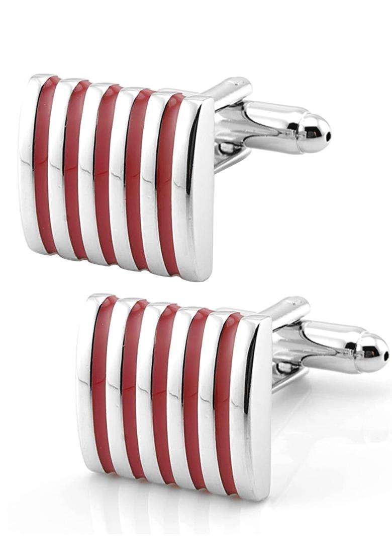 Jonwo 5 Stripes Silver Square Cufflinks with Gift Box Stainless Steel Cuff Links for Men Business Wedding - Indya