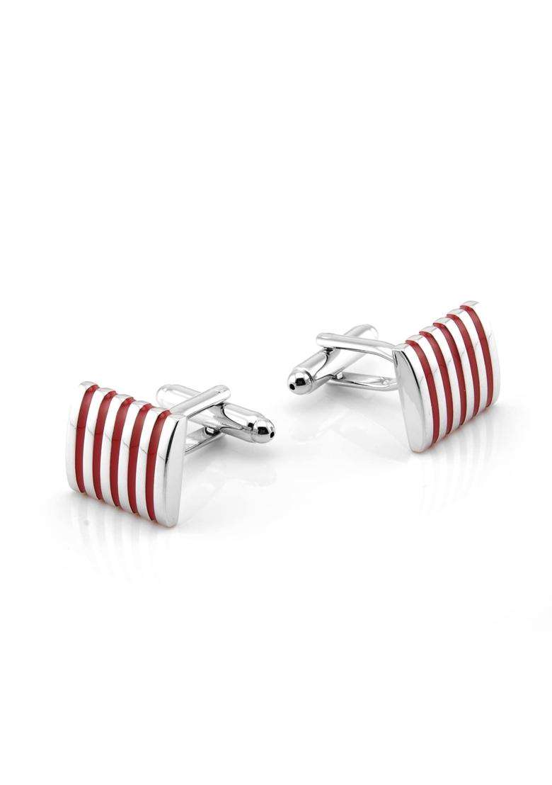 Jonwo 5 Stripes Silver Square Cufflinks with Gift Box Stainless Steel Cuff Links for Men Business Wedding - Indya