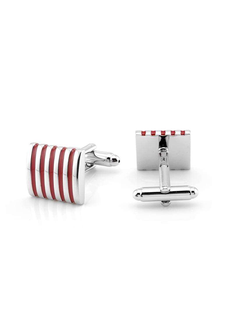 Jonwo 5 Stripes Silver Square Cufflinks with Gift Box Stainless Steel Cuff Links for Men Business Wedding - Indya