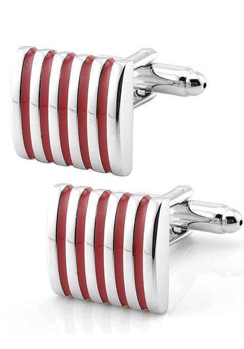 Jonwo 5 Stripes Silver Square Cufflinks with Gift Box Stainless Steel Cuff Links for Men Business Wedding