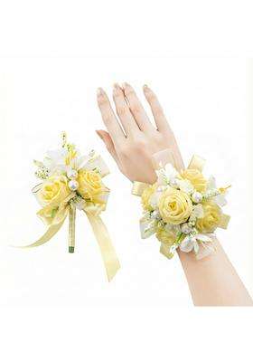 Yelinart Yellow Corsage and Boutonniere Set Prom Wrist Corsage Flower