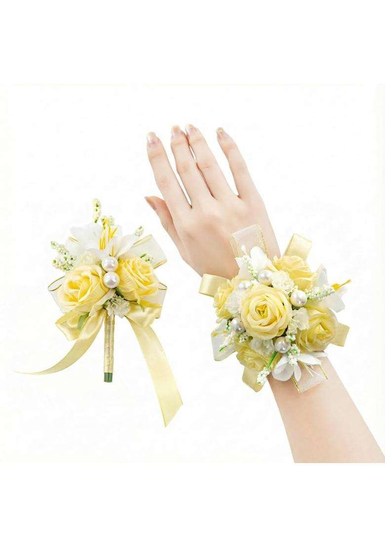 Yelinart Yellow Corsage and Boutonniere Set Prom Wrist Corsage Flower - Indya