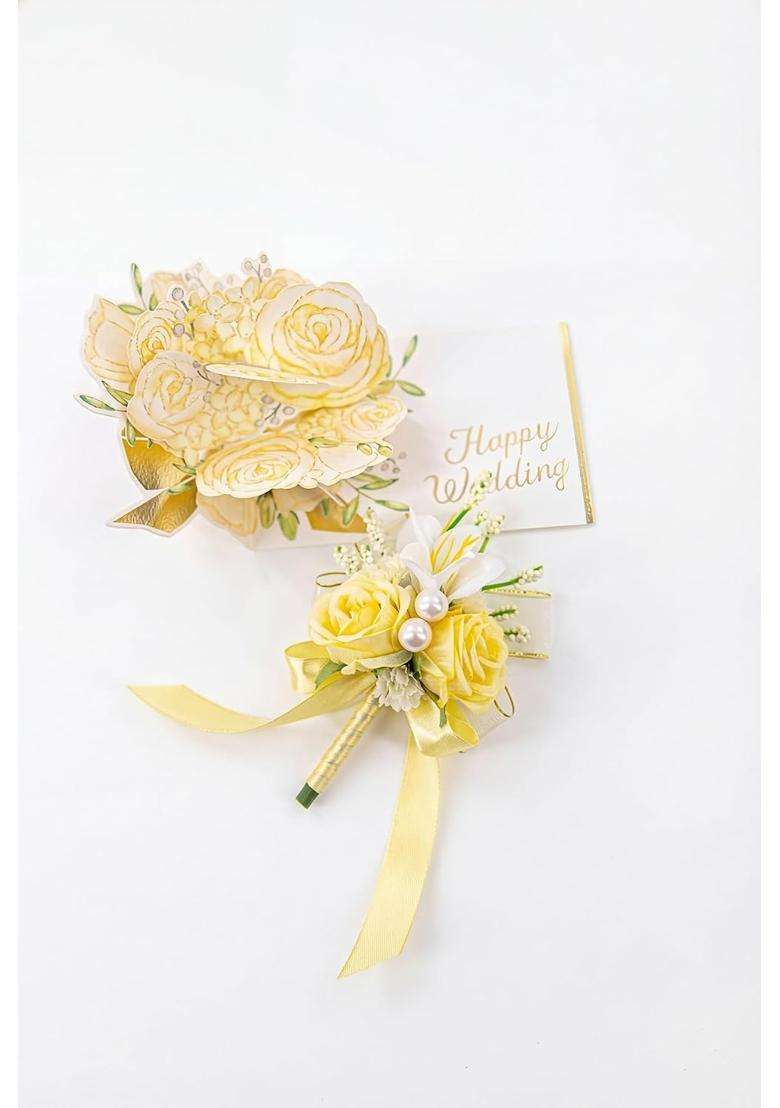 Yelinart Yellow Corsage and Boutonniere Set Prom Wrist Corsage Flower - Indya