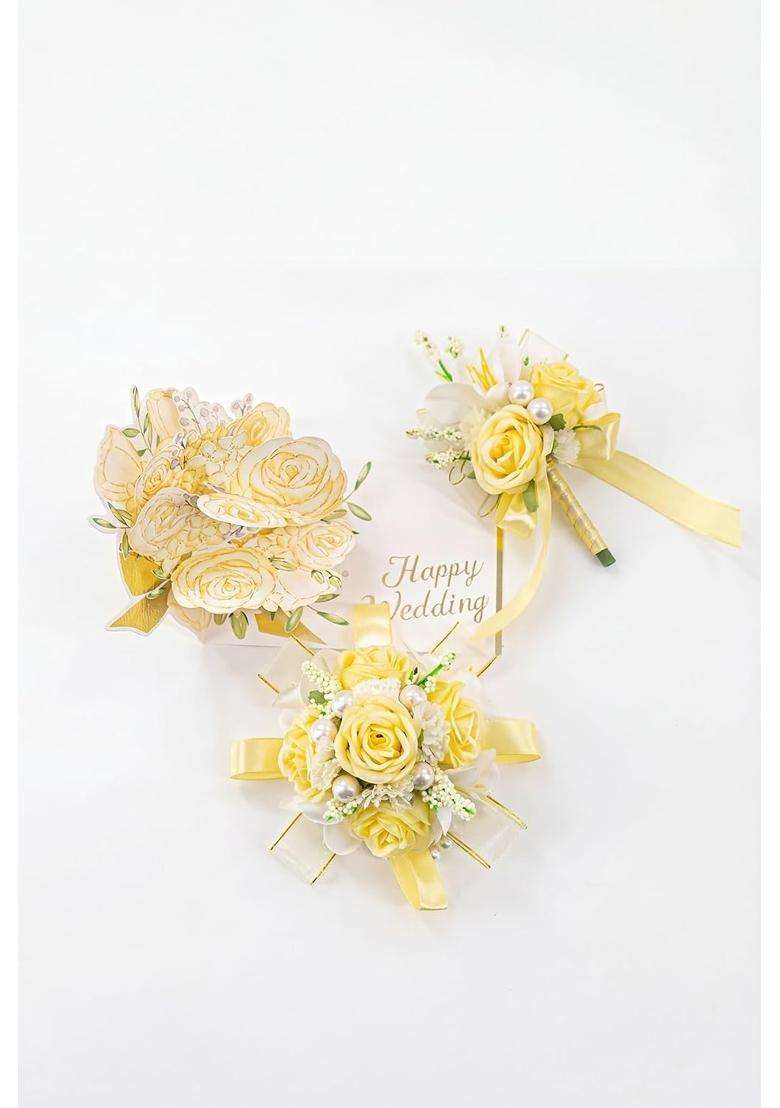 Yelinart Yellow Corsage and Boutonniere Set Prom Wrist Corsage Flower - Indya