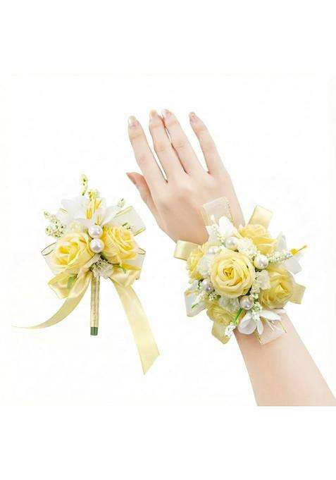 Yelinart Yellow Corsage and Boutonniere Set Prom Wrist Corsage Flower