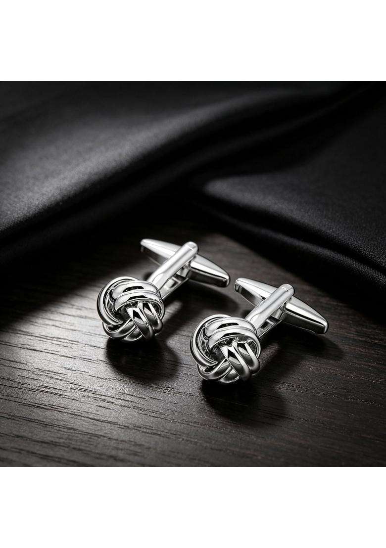 Jonwo Silver Knot Cufflinks in Gift Box Cuff Links for Men Lady Daily Wear Business Wedding Party Tuxedo Shirt - Indya