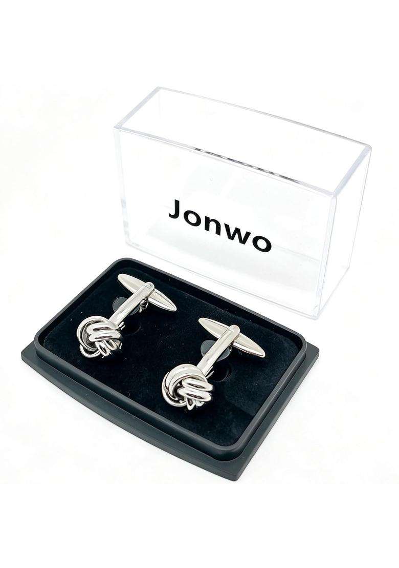 Jonwo Silver Knot Cufflinks in Gift Box Cuff Links for Men Lady Daily Wear Business Wedding Party Tuxedo Shirt - Indya