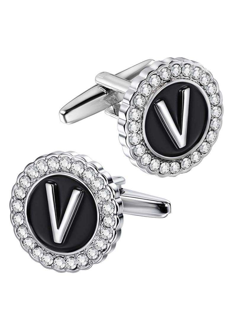 Hawson Initial a Z Cufflinks for Men Women Clear Crystal Gold Silver Letter a to Z French Shirt Cufflinks Gift - Indya