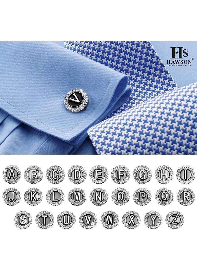 Hawson Initial a Z Cufflinks for Men Women Clear Crystal Gold Silver Letter a to Z French Shirt Cufflinks Gift - Indya