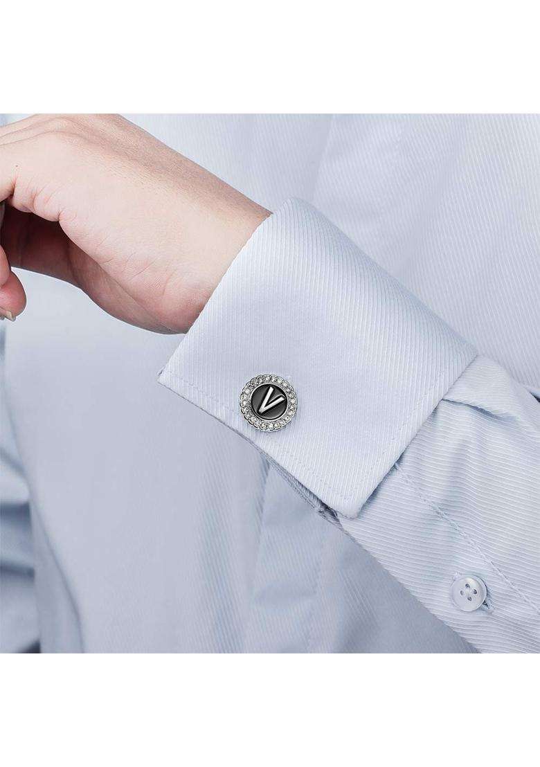 Hawson Initial a Z Cufflinks for Men Women Clear Crystal Gold Silver Letter a to Z French Shirt Cufflinks Gift - Indya