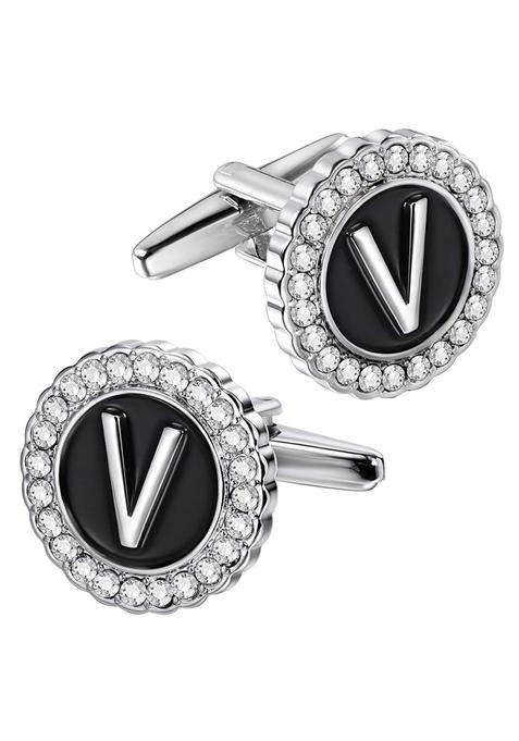 Hawson Initial a Z Cufflinks for Men Women Clear Crystal Gold Silver Letter a to Z French Shirt Cufflinks Gift