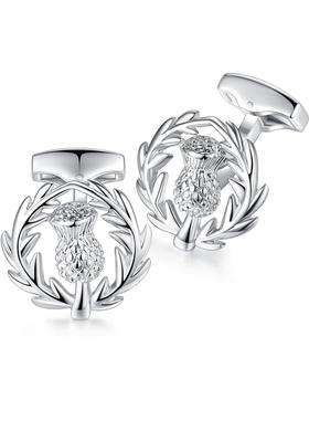 Honey BEAR Silver Scotland Thistle Cufflinks for Men Wedding Business