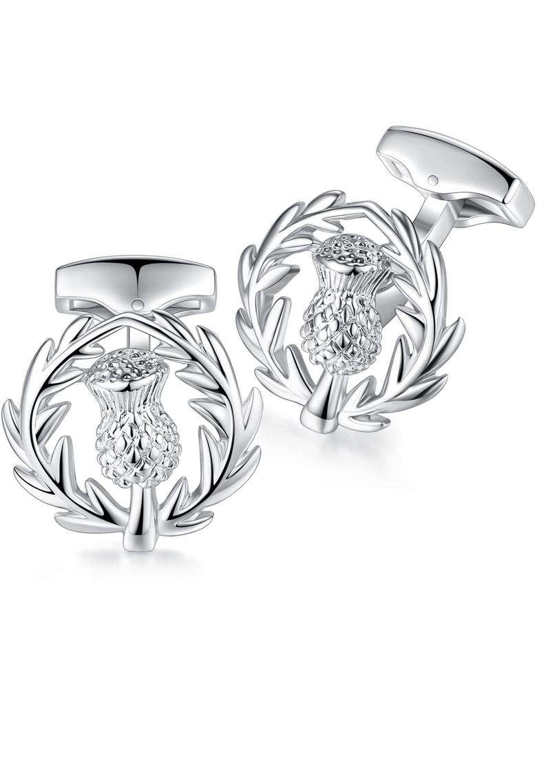 Honey BEAR Silver Scotland Thistle Cufflinks for Men Wedding Business - Indya