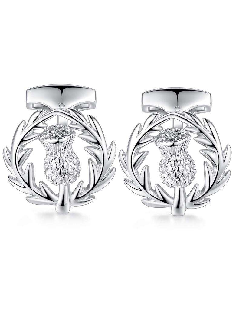 Honey BEAR Silver Scotland Thistle Cufflinks for Men Wedding Business - Indya