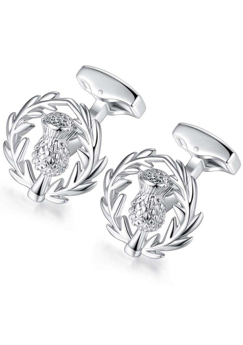 Honey BEAR Silver Scotland Thistle Cufflinks for Men Wedding Business - Indya