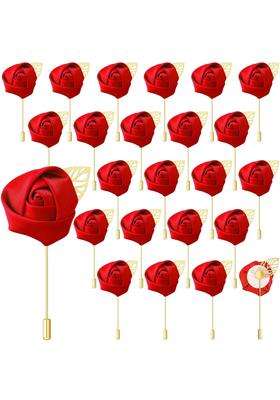 Zeyune 24 Pcs Men Boutonniere Rose Wedding Buttonholes Pocket Wedding 1 Point 57 Inches Flower