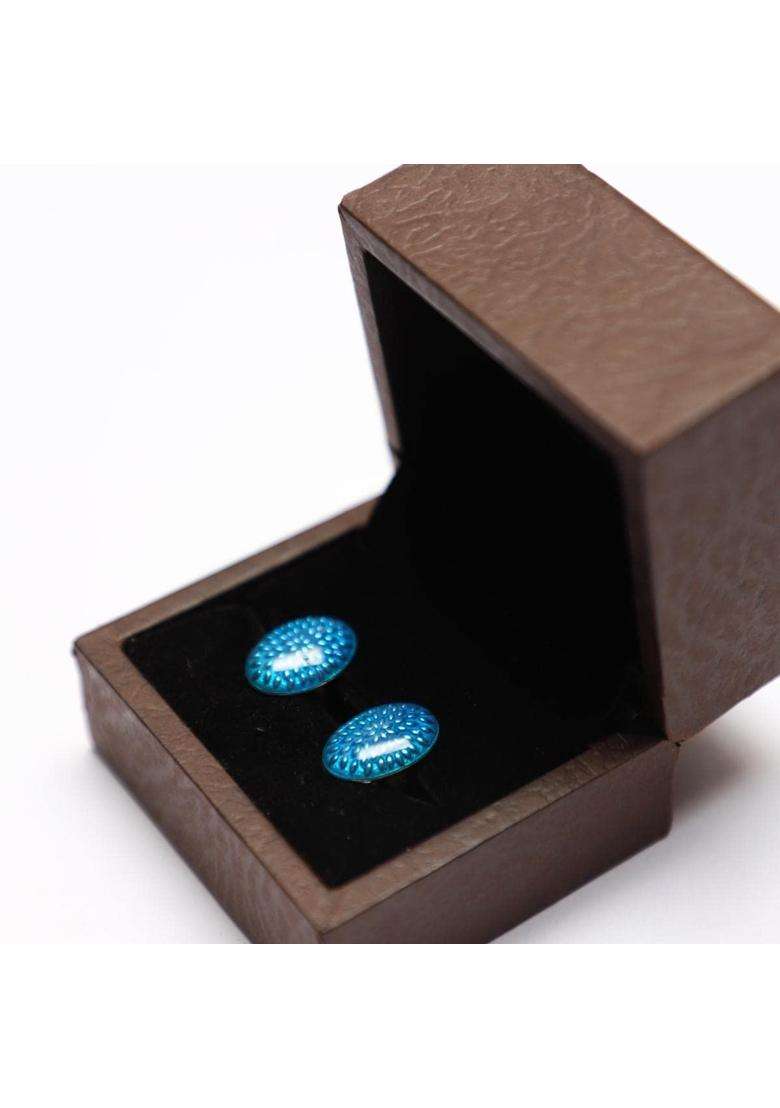 Aarsi Creation Mens Blue Enamel Cufflinks Genuine Sterling Silver - Indya
