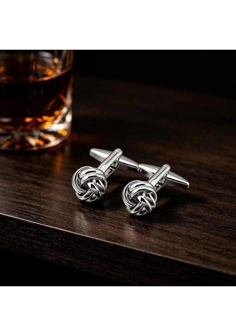 Jonwo Lady Mens Cuff Links for French Silver Knot Tuxedo Shirt Stainless Brass Metal Shirt Buttons Cufflinks - Indya