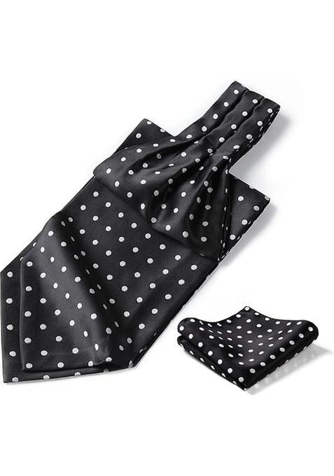 Hisdern Mens Ascot Houndstooth Dot Jacquard Woven Gift Cravat Tie and Pocket Square Set