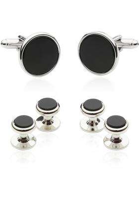 Cuff Daddy Tuxedo Cufflinks and Studs Black Onyx with Silver Tone with Gift Box