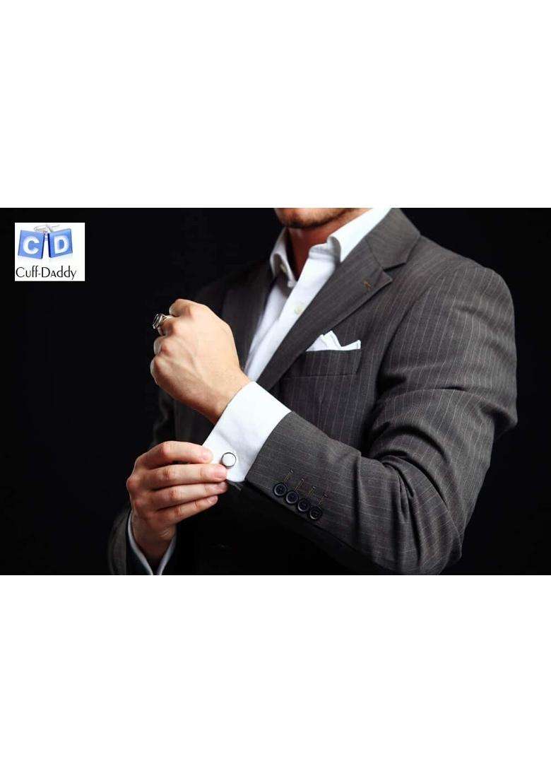 Cuff Daddy Tuxedo Cufflinks and Studs Black Onyx with Silver Tone with Gift Box - Indya