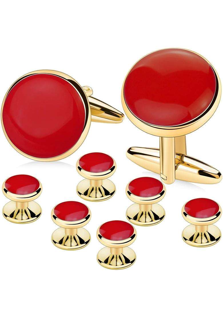 Amiter Mens Cufflinks and Tuxedo Studs Set Suitable for Black Suit White Shirts on Wedding Anniversary - Indya