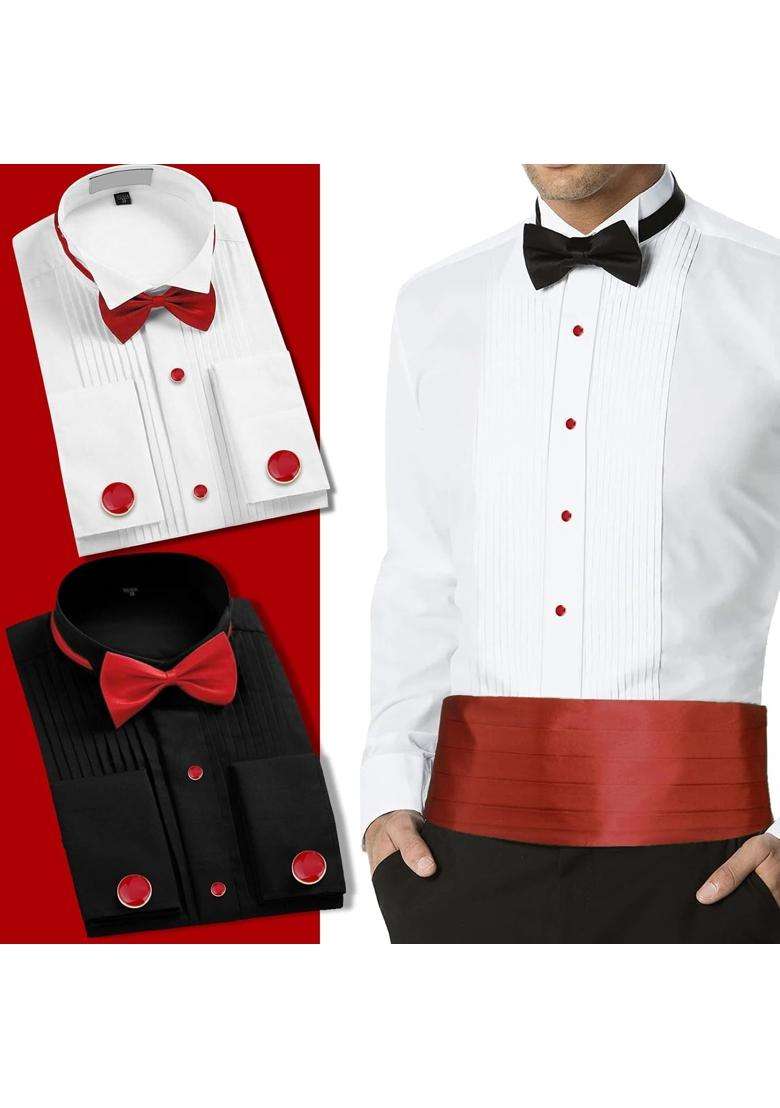 Amiter Mens Cufflinks and Tuxedo Studs Set Suitable for Black Suit White Shirts on Wedding Anniversary - Indya