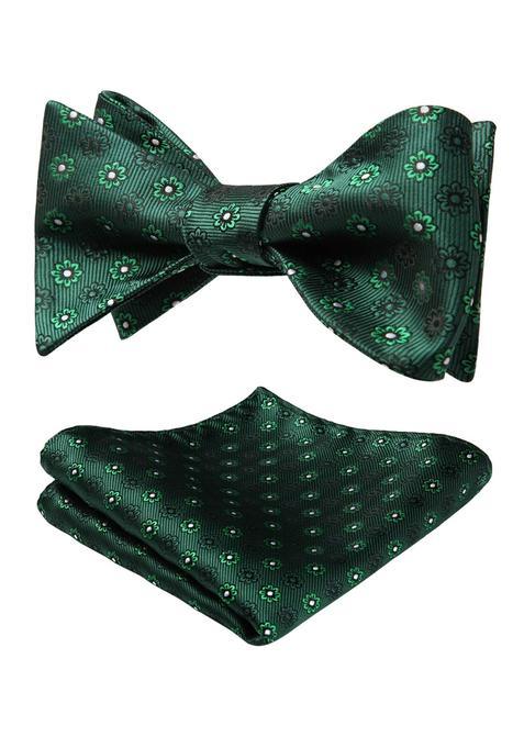 Hisdern Setsense Mens Floral Jacquard Woven Self Bow Tie Set
