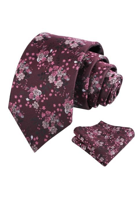 Alizeal Mens 3 Point 15Inches Delicate Floral Tie with Small Flower Printed Handkerchief Set